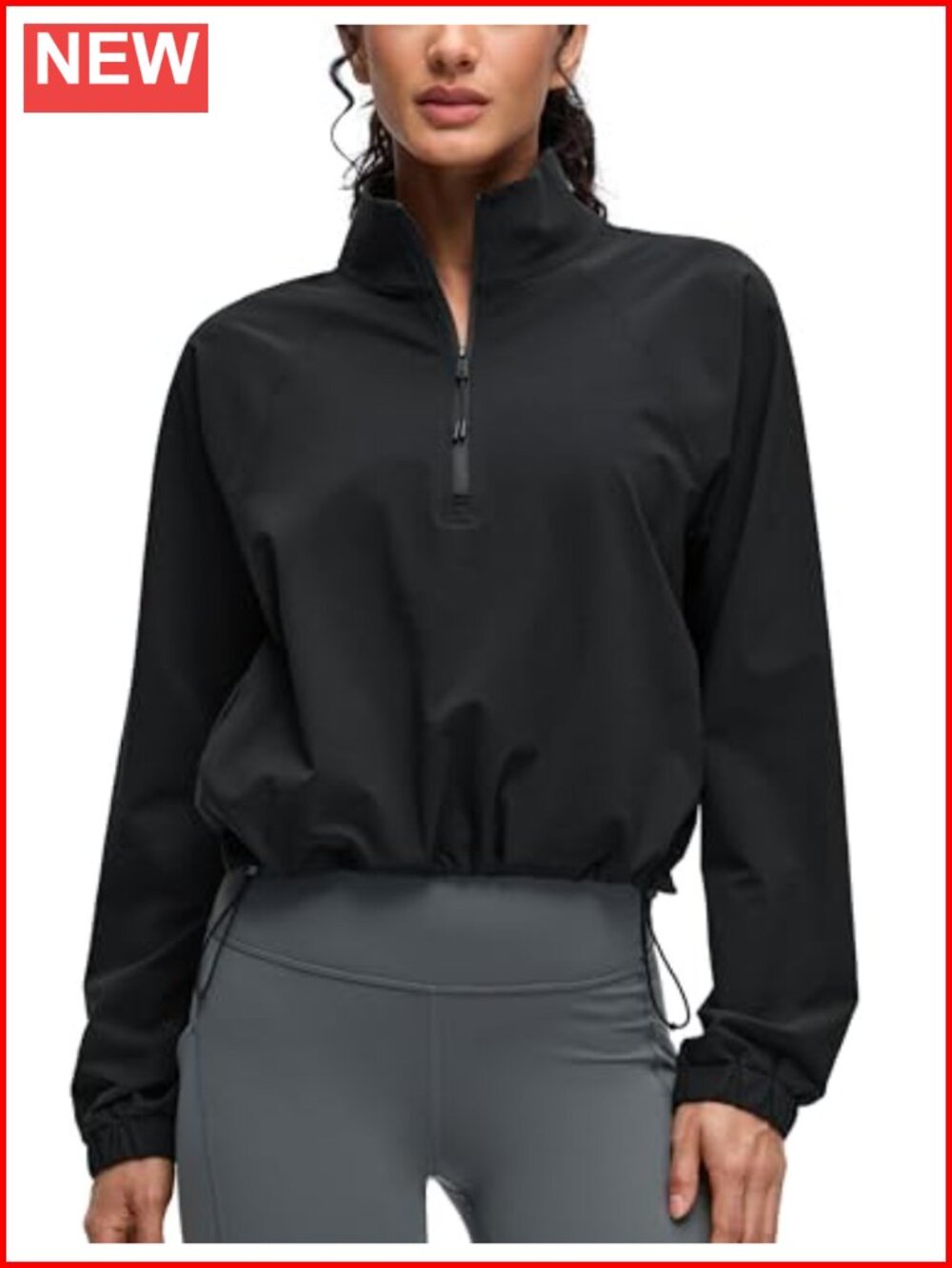 Lightweight Half Zip Drawstring Athletic Jacket Woven